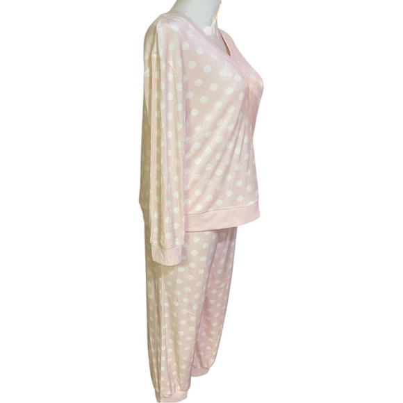 Kate Spade New York Stretch Velour Long Sleeve Joggers Set Pastry Pink Dot Sz XL - Picture 5 of 13